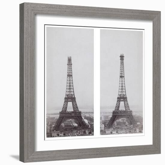 La construction de la Tour Eiffel vue de l'une des tours du palais du Trocadéro-Théophile Féau-Framed Giclee Print