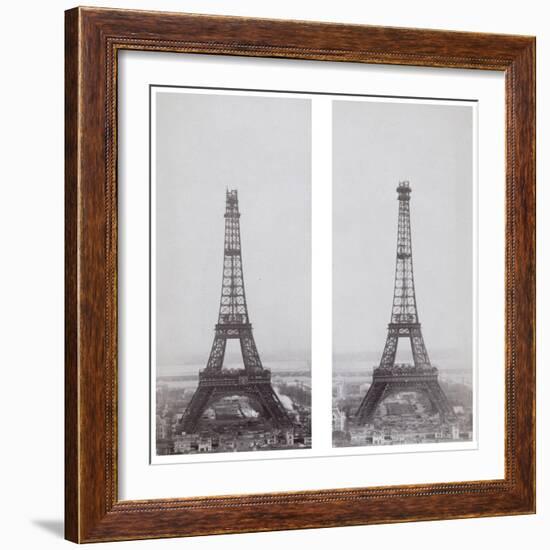 La construction de la Tour Eiffel vue de l'une des tours du palais du Trocadéro-Théophile Féau-Framed Giclee Print