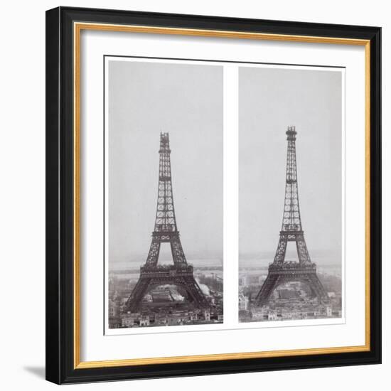 La construction de la Tour Eiffel vue de l'une des tours du palais du Trocadéro-Théophile Féau-Framed Giclee Print