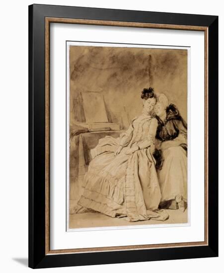 La Conversation Intime (The Intimate Conversation) - Pen, Brush, Indian Ink on Paper (28,1X21 Cm),-Jean-Honore Fragonard-Framed Giclee Print