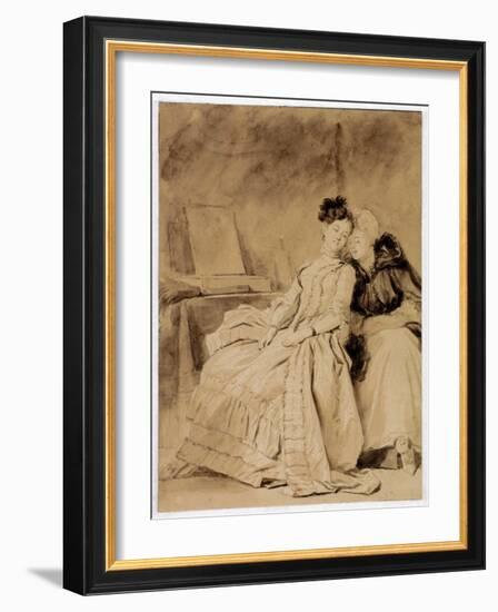 La Conversation Intime (The Intimate Conversation) - Pen, Brush, Indian Ink on Paper (28,1X21 Cm),-Jean-Honore Fragonard-Framed Giclee Print