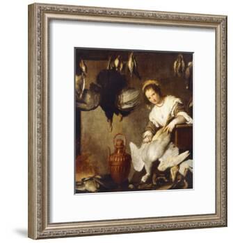 La Cuoca - a Kitchen Maid Plucking a Goose in an Interior-Bernardo Strozzi-Framed Giclee Print