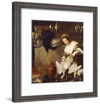 La Cuoca - a Kitchen Maid Plucking a Goose in an Interior-Bernardo Strozzi-Framed Giclee Print