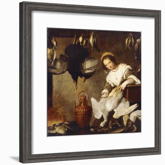 La Cuoca - a Kitchen Maid Plucking a Goose in an Interior-Bernardo Strozzi-Framed Giclee Print