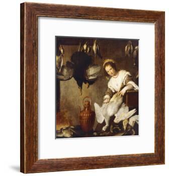 La Cuoca - a Kitchen Maid Plucking a Goose in an Interior-Bernardo Strozzi-Framed Giclee Print
