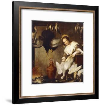 La Cuoca - a Kitchen Maid Plucking a Goose in an Interior-Bernardo Strozzi-Framed Giclee Print