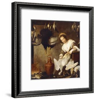 La Cuoca - a Kitchen Maid Plucking a Goose in an Interior-Bernardo Strozzi-Framed Giclee Print
