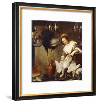 La Cuoca - a Kitchen Maid Plucking a Goose in an Interior-Bernardo Strozzi-Framed Giclee Print