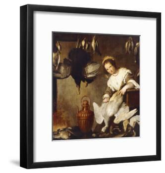La Cuoca - a Kitchen Maid Plucking a Goose in an Interior-Bernardo Strozzi-Framed Giclee Print