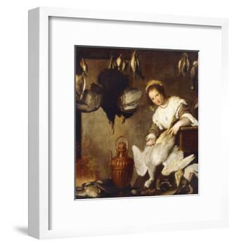 La Cuoca - a Kitchen Maid Plucking a Goose in an Interior-Bernardo Strozzi-Framed Giclee Print