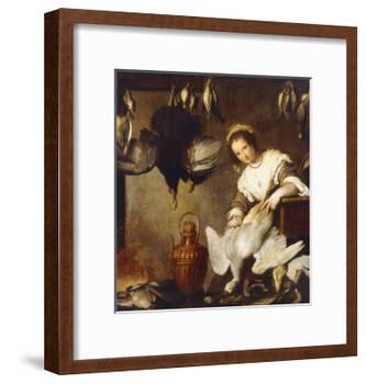 La Cuoca - a Kitchen Maid Plucking a Goose in an Interior-Bernardo Strozzi-Framed Giclee Print