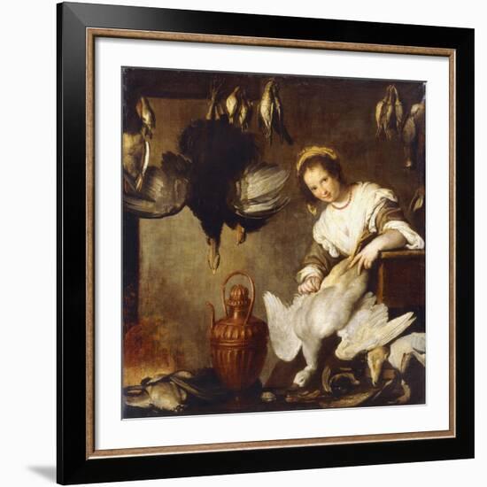 La Cuoca - a Kitchen Maid Plucking a Goose in an Interior-Bernardo Strozzi-Framed Giclee Print