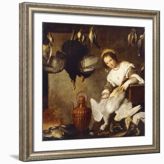 La Cuoca - a Kitchen Maid Plucking a Goose in an Interior-Bernardo Strozzi-Framed Giclee Print