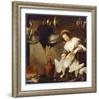 La Cuoca - a Kitchen Maid Plucking a Goose in an Interior-Bernardo Strozzi-Framed Giclee Print