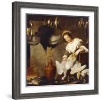 La Cuoca - a Kitchen Maid Plucking a Goose in an Interior-Bernardo Strozzi-Framed Giclee Print
