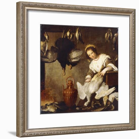 La Cuoca - a Kitchen Maid Plucking a Goose in an Interior-Bernardo Strozzi-Framed Giclee Print