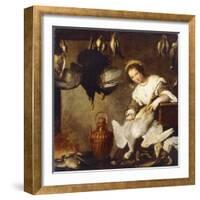 La Cuoca - a Kitchen Maid Plucking a Goose in an Interior-Bernardo Strozzi-Framed Giclee Print