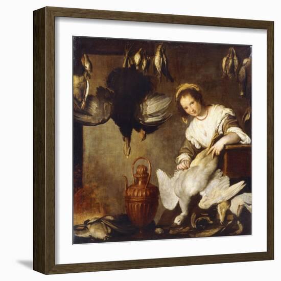 La Cuoca - a Kitchen Maid Plucking a Goose in an Interior-Bernardo Strozzi-Framed Giclee Print