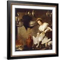 La Cuoca - a Kitchen Maid Plucking a Goose in an Interior-Bernardo Strozzi-Framed Giclee Print