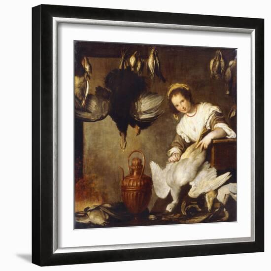 La Cuoca - a Kitchen Maid Plucking a Goose in an Interior-Bernardo Strozzi-Framed Giclee Print