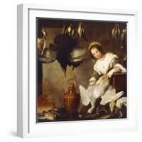 La Cuoca - a Kitchen Maid Plucking a Goose in an Interior-Bernardo Strozzi-Framed Giclee Print