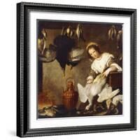 La Cuoca - a Kitchen Maid Plucking a Goose in an Interior-Bernardo Strozzi-Framed Giclee Print