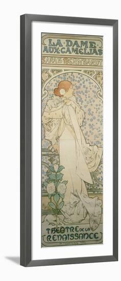 La Dame Aux Camelias with Sarah Bernhardt. Poster for the Theatre De La Renaissance, 1896-Alphonse Mucha-Framed Giclee Print