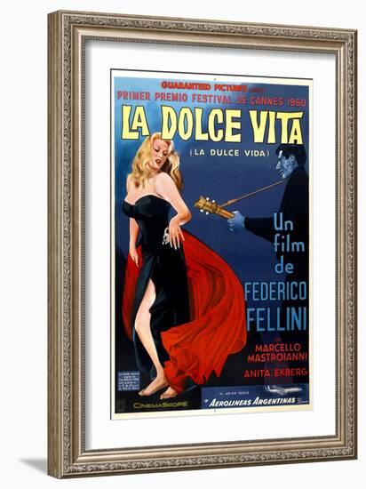 La Dolce Vita, Anita Ekberg, Argentinian Poster Art, 1960-null-Framed Premium Giclee Print