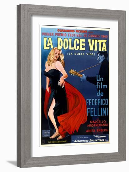 La Dolce Vita, Anita Ekberg, Argentinian Poster Art, 1960-null-Framed Premium Giclee Print