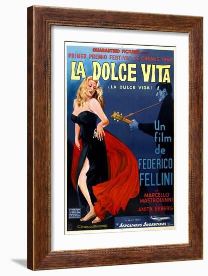 La Dolce Vita, Anita Ekberg, Argentinian Poster Art, 1960-null-Framed Premium Giclee Print