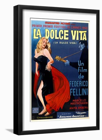 La Dolce Vita, Anita Ekberg, Argentinian Poster Art, 1960-null-Framed Premium Giclee Print