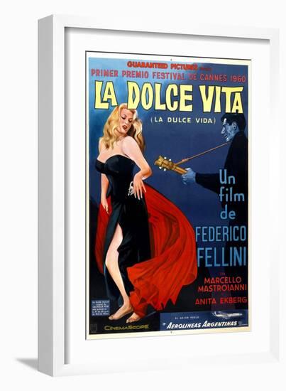 La Dolce Vita, Anita Ekberg, Argentinian Poster Art, 1960-null-Framed Premium Giclee Print