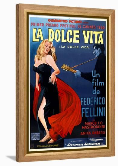 La Dolce Vita, Anita Ekberg, Argentinian Poster Art, 1960-null-Framed Stretched Canvas