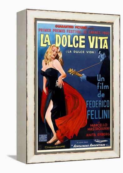 La Dolce Vita, Anita Ekberg, Argentinian Poster Art, 1960-null-Framed Stretched Canvas