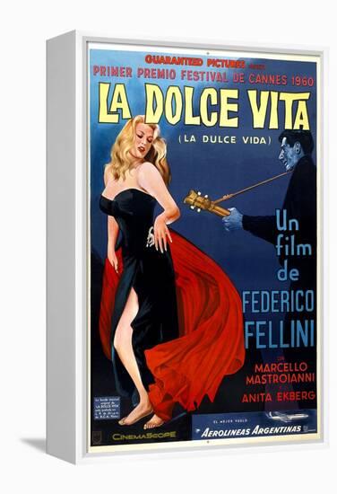 La Dolce Vita, Anita Ekberg, Argentinian Poster Art, 1960-null-Framed Stretched Canvas