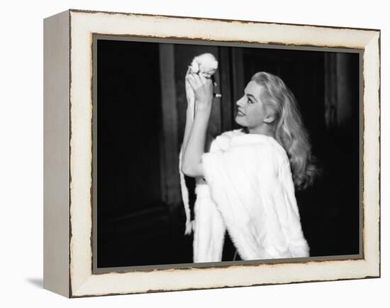 La Dolce Vita by FredericoFellini with Anita Ekberg, 1960 (Palmed'or, 1960) (b/w photo)-null-Framed Stretched Canvas