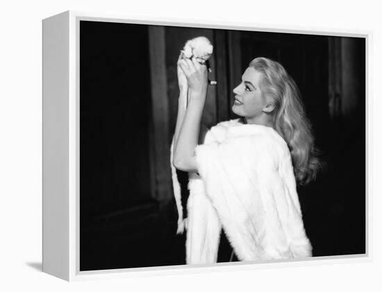 La Dolce Vita by FredericoFellini with Anita Ekberg, 1960 (Palmed'or, 1960) (b/w photo)-null-Framed Stretched Canvas