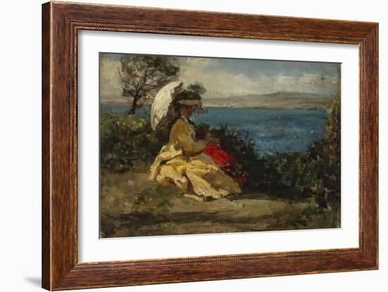 La femme à l'ombrelle, baie de Douarnenez, 1872-Jules Breton-Framed Giclee Print