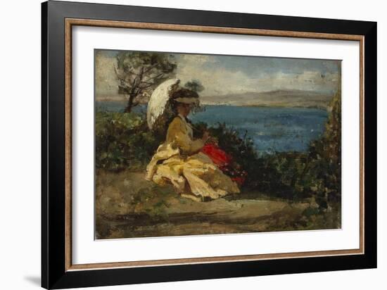 La femme à l'ombrelle, baie de Douarnenez, 1872-Jules Breton-Framed Giclee Print