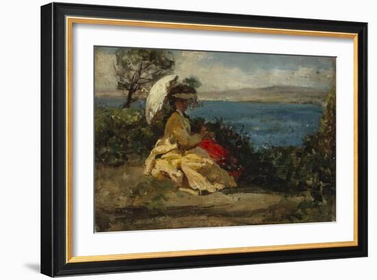 La femme à l'ombrelle, baie de Douarnenez, 1872-Jules Breton-Framed Giclee Print