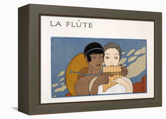 La Flute, Illustration from Les Chansons De Bilitis, by Pierre Louys, Pub. 1922 (Pochoir Print)-Georges Barbier-Framed Premier Image Canvas