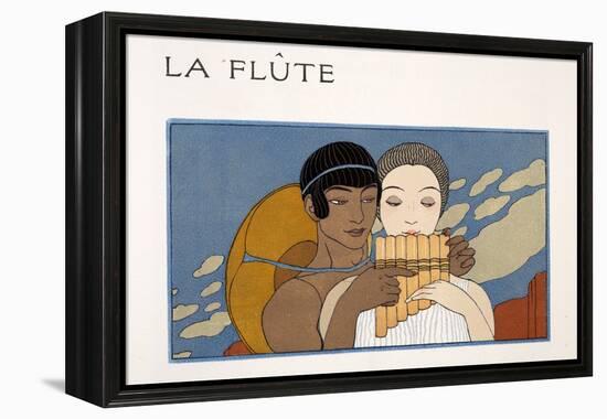 La Flute, Illustration from Les Chansons De Bilitis, by Pierre Louys, Pub. 1922 (Pochoir Print)-Georges Barbier-Framed Premier Image Canvas