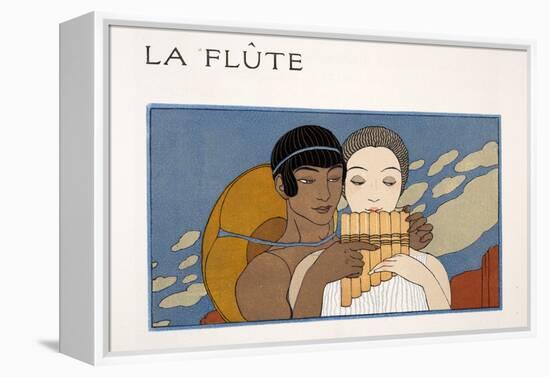 La Flute, Illustration from Les Chansons De Bilitis, by Pierre Louys, Pub. 1922 (Pochoir Print)-Georges Barbier-Framed Premier Image Canvas