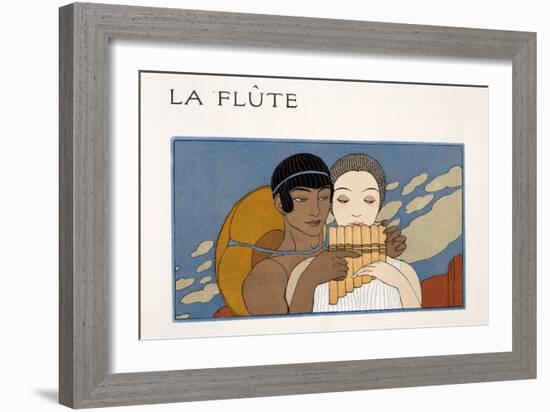 La Flute, Illustration from Les Chansons De Bilitis, by Pierre Louys, Pub. 1922 (Pochoir Print)-Georges Barbier-Framed Giclee Print