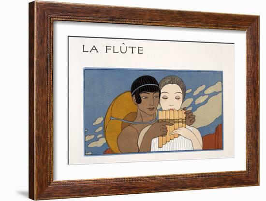 La Flute, Illustration from Les Chansons De Bilitis, by Pierre Louys, Pub. 1922 (Pochoir Print)-Georges Barbier-Framed Giclee Print