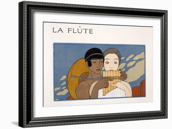 La Flute, Illustration from Les Chansons De Bilitis, by Pierre Louys, Pub. 1922 (Pochoir Print)-Georges Barbier-Framed Giclee Print