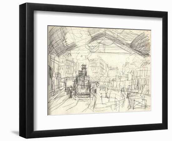 La Gare Saint-Lazare (On the Suburban Side) (Pencil on Paper)-Claude Monet-Framed Premium Giclee Print