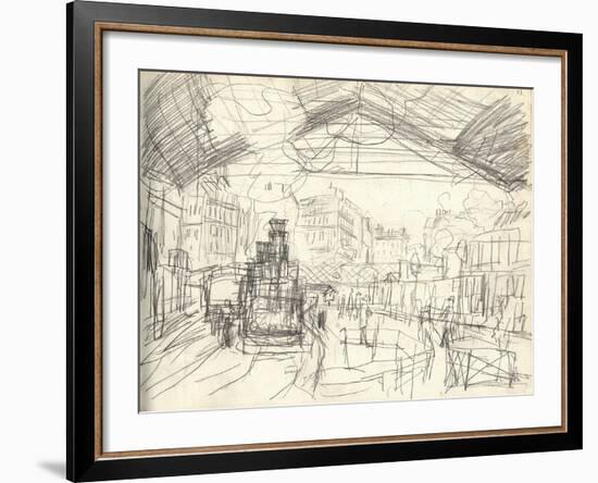 La Gare Saint-Lazare (On the Suburban Side) (Pencil on Paper)-Claude Monet-Framed Giclee Print