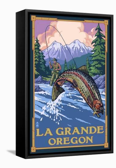 La Grande, Oregon - Fly Fishing-Lantern Press-Framed Stretched Canvas