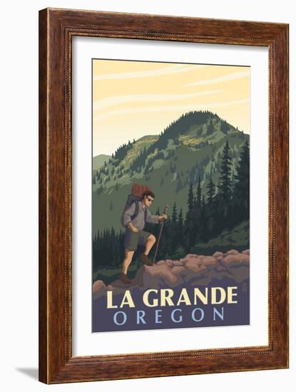 La Grande, Oregon - Mountain Hiker-Lantern Press-Framed Premium Giclee Print